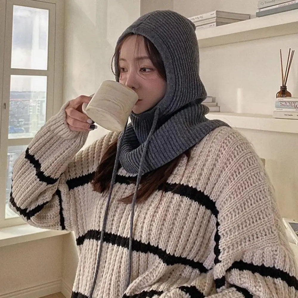 Knitted Soft Women Balaclava Hat - Fashion Fake Collar Hooded Hat Neck Collar Warmer Beanies Cap Ear Protection Bonnet | Wearixx