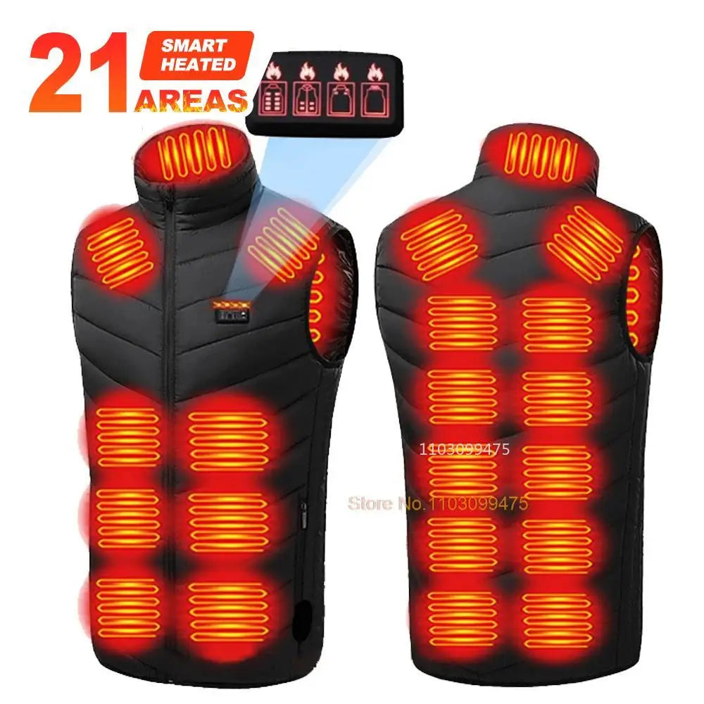 2-21 Areas Self Heating Vest USB Rechargeable Heated Jacket Winter Men Womens Thermal Underwear Heating Vest Hiking Skiing Coat