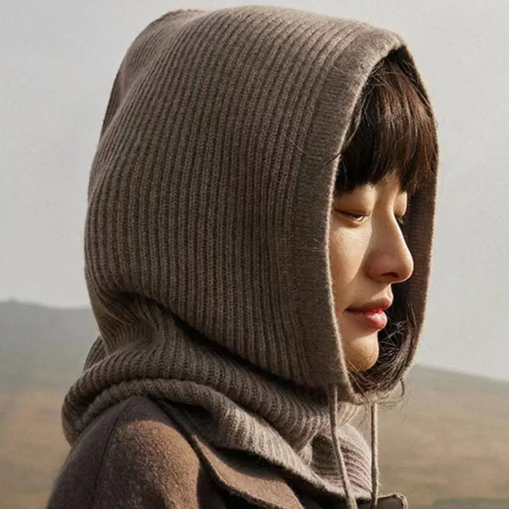 Knitted Soft Women Balaclava Hat - Fashion Fake Collar Hooded Hat Neck Collar Warmer Beanies Cap Ear Protection Bonnet | Wearixx