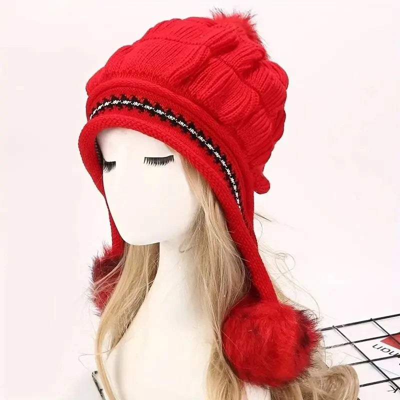 Soft Winter Warm Fur Hat - Fleece Lined Earflap Hat For Women Knitted Beanie Casual Slouchy Thick Thermal Cap Cold Weather | Wearixx