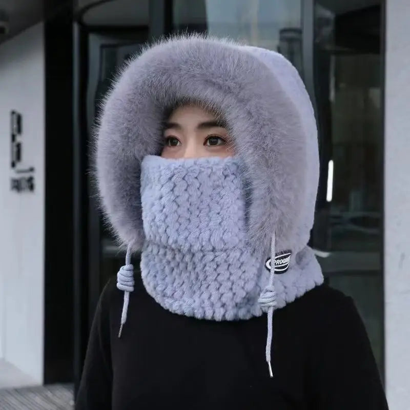 Warm Plush Winter Hat for Women - Thick Hood Ear Protection Scarf Mask Integrated Design Windproof for Riding Outdoor Travel | Wearixx