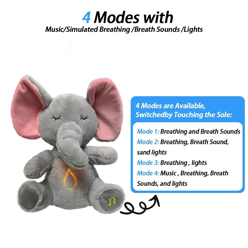 4 Modes Baby Breathing Soothing Elephant Plush Doll Toy - Sleeping Companion Music Light Sensory Stuffed Toy Kids Gift | Wearixx