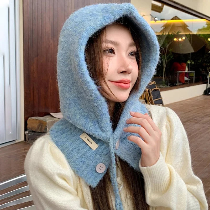 Hot Sale Korean Style Hat Scarf - Women's Autumn Winter Warm Ear Protection Hooded Scarf Knitted Wool Hat | Wearixx