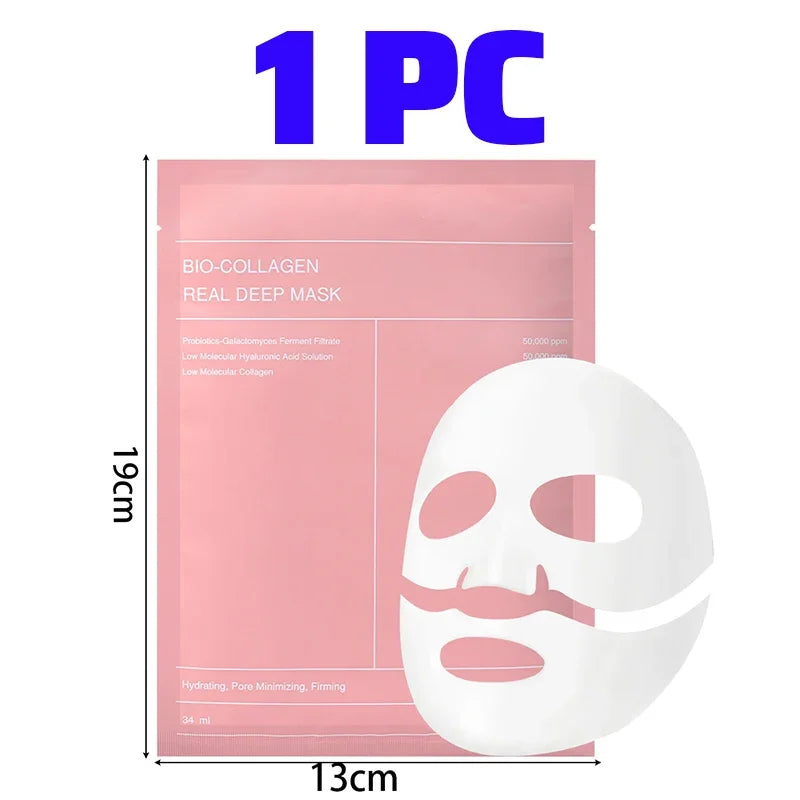 1/2/5/10Pcs Bio Collagen Face Mask Shrink Pores Deep Hydrating Moisturizing Split Mask Firming Nourish Brighten Facial Skin Care