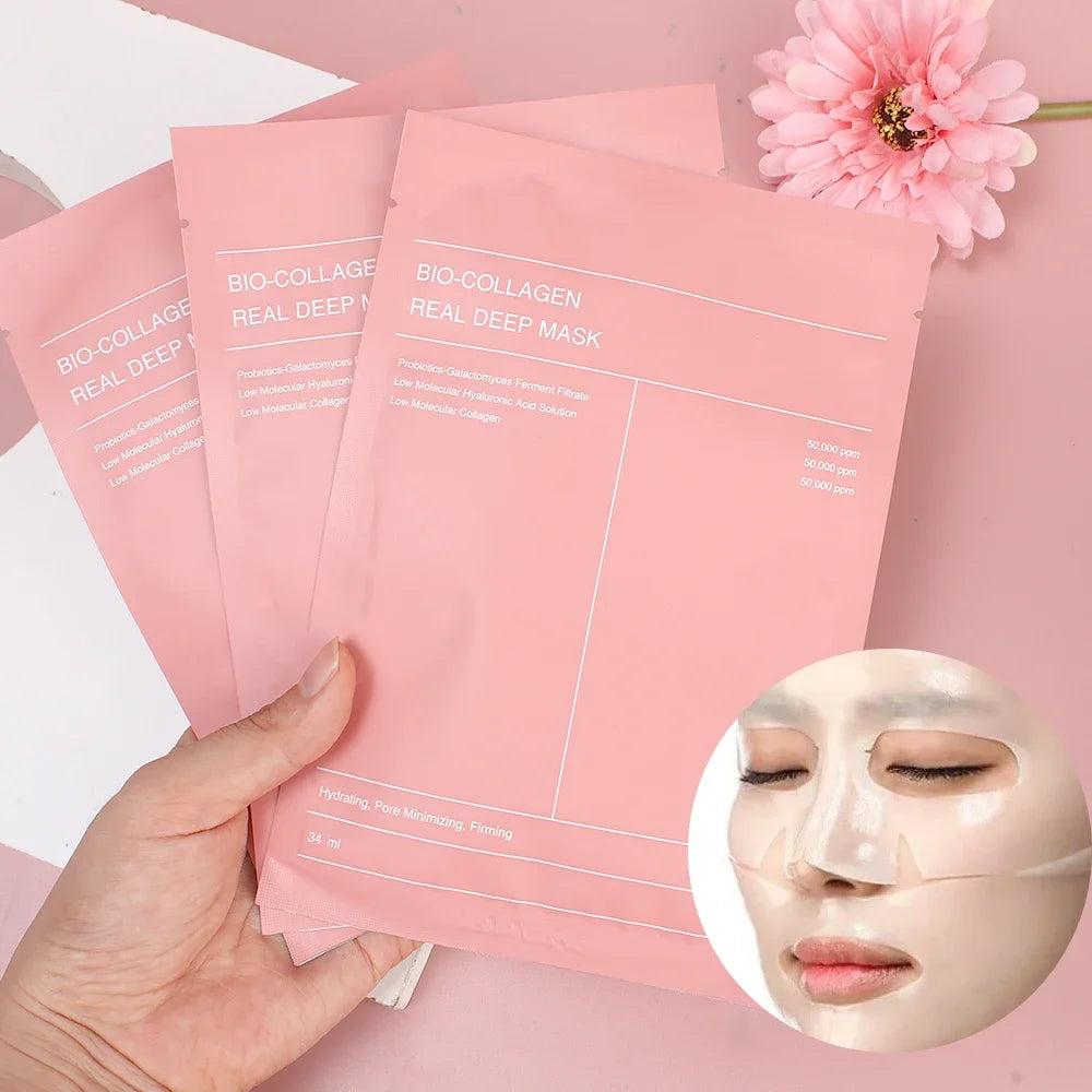 1/2/5/10Pcs Bio Collagen Face Mask Shrink Pores Deep Hydrating Moisturizing Split Mask Firming Nourish Brighten Facial Skin Care