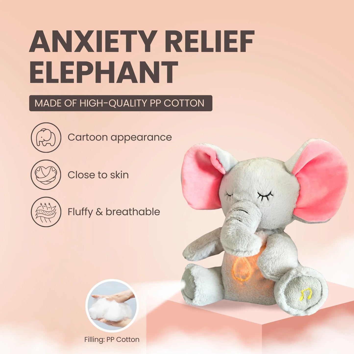 4 Modes Baby Breathing Soothing Elephant Plush Doll Toy - Sleeping Companion Music Light Sensory Stuffed Toy Kids Gift | Wearixx