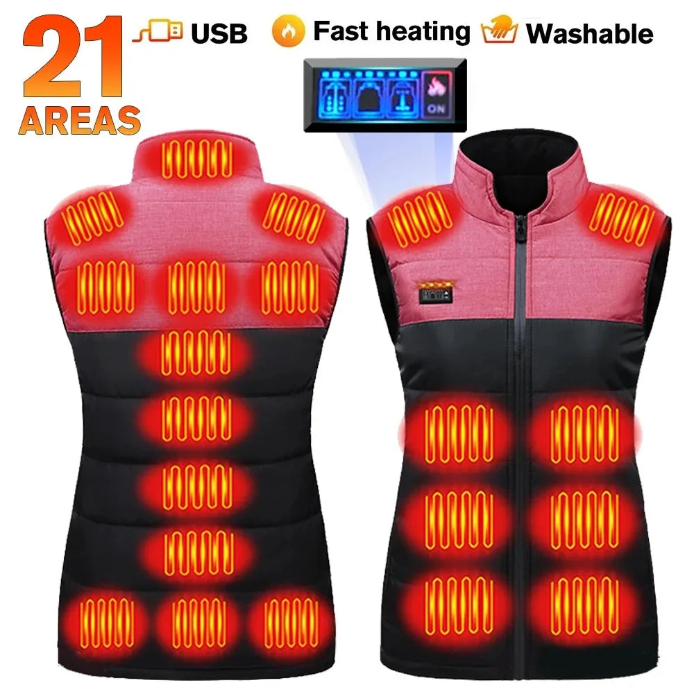 21 Areas Heated Jacket Men Warm Vest USB Self Heating Jacket Women Heated Coat Ski Camping Hiking Winter Cotton Clothes Washed