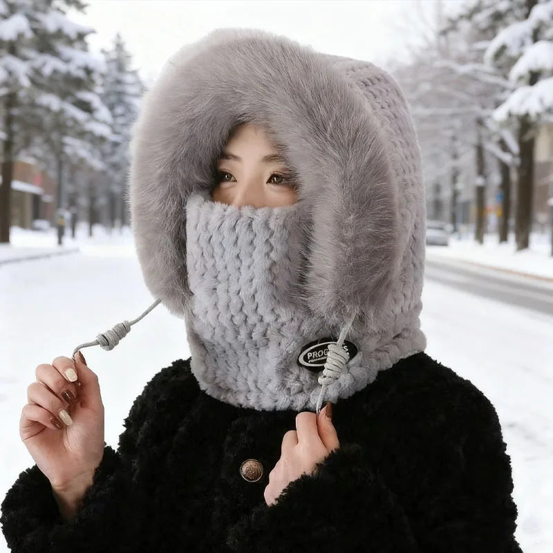 Warm Plush Winter Hat for Women - Thick Hood Ear Protection Scarf Mask Integrated Design Windproof for Riding Outdoor Travel | Wearixx