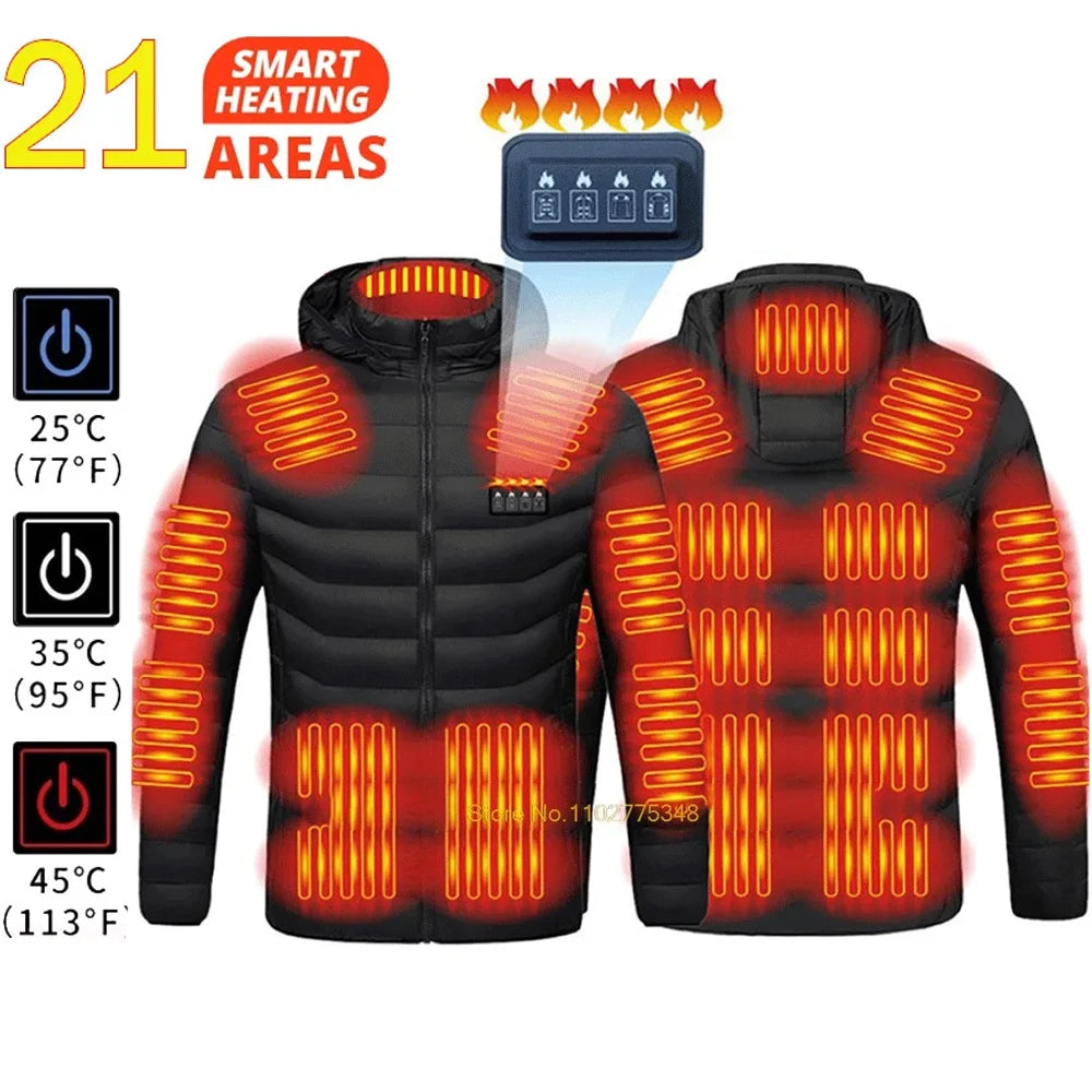 Heated Jacket Men Women USB Self Heated Clothing Washed Cotton Warm Coats Winter Thermal Skiing Camping Hiking Jacket 2-21 Areas