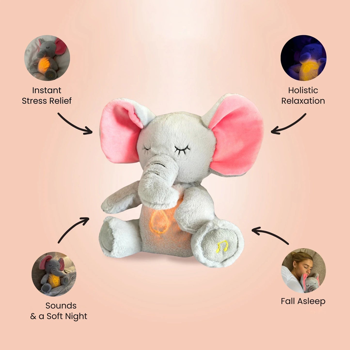4 Modes Baby Breathing Soothing Elephant Plush Doll Toy - Sleeping Companion Music Light Sensory Stuffed Toy Kids Gift | Wearixx