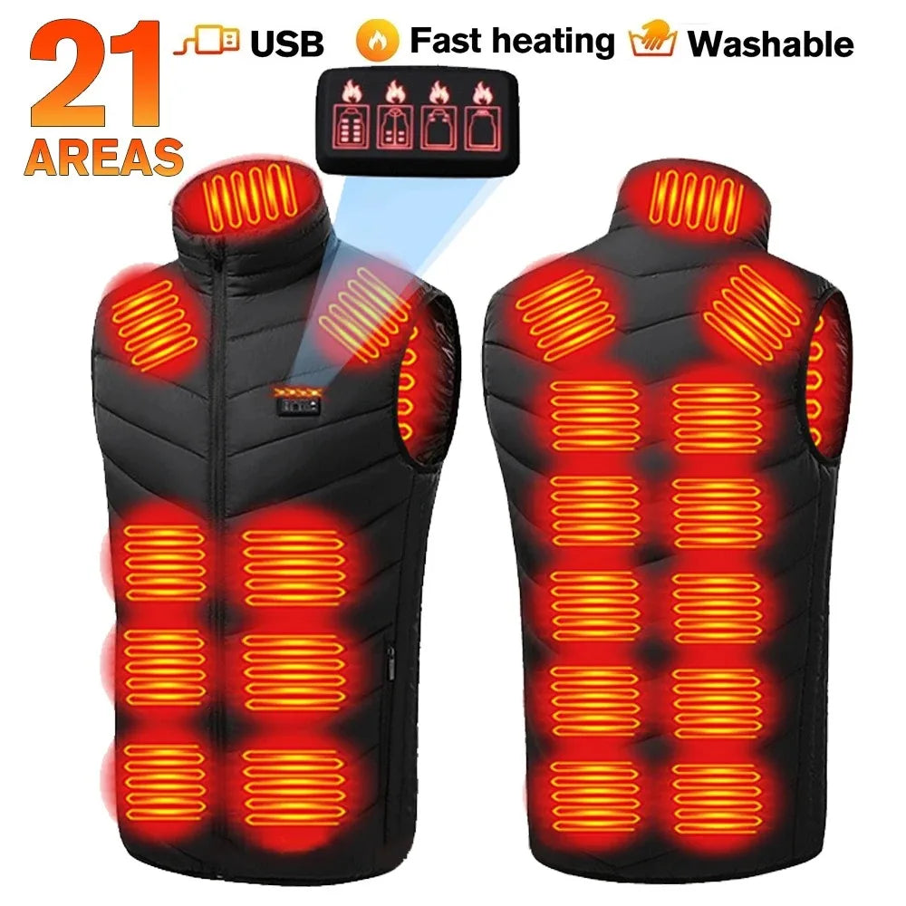 21 Areas Heated Jacket Men Warm Vest USB Self Heating Jacket Women Heated Coat Ski Camping Hiking Winter Cotton Clothes Washed