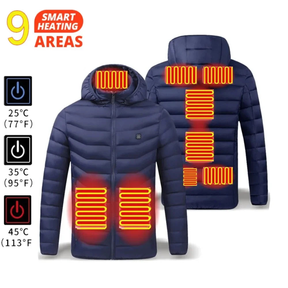 Heated Jacket Men Women USB Self Heated Clothing Washed Cotton Warm Coats Winter Thermal Skiing Camping Hiking Jacket 2-21 Areas