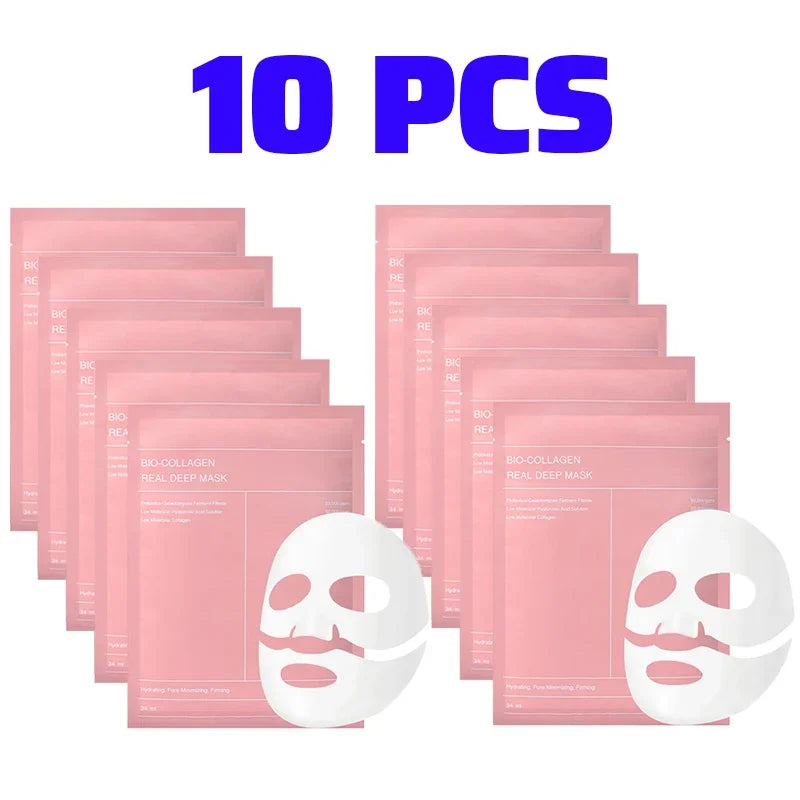 1/2/5/10Pcs Bio Collagen Face Mask Shrink Pores Deep Hydrating Moisturizing Split Mask Firming Nourish Brighten Facial Skin Care