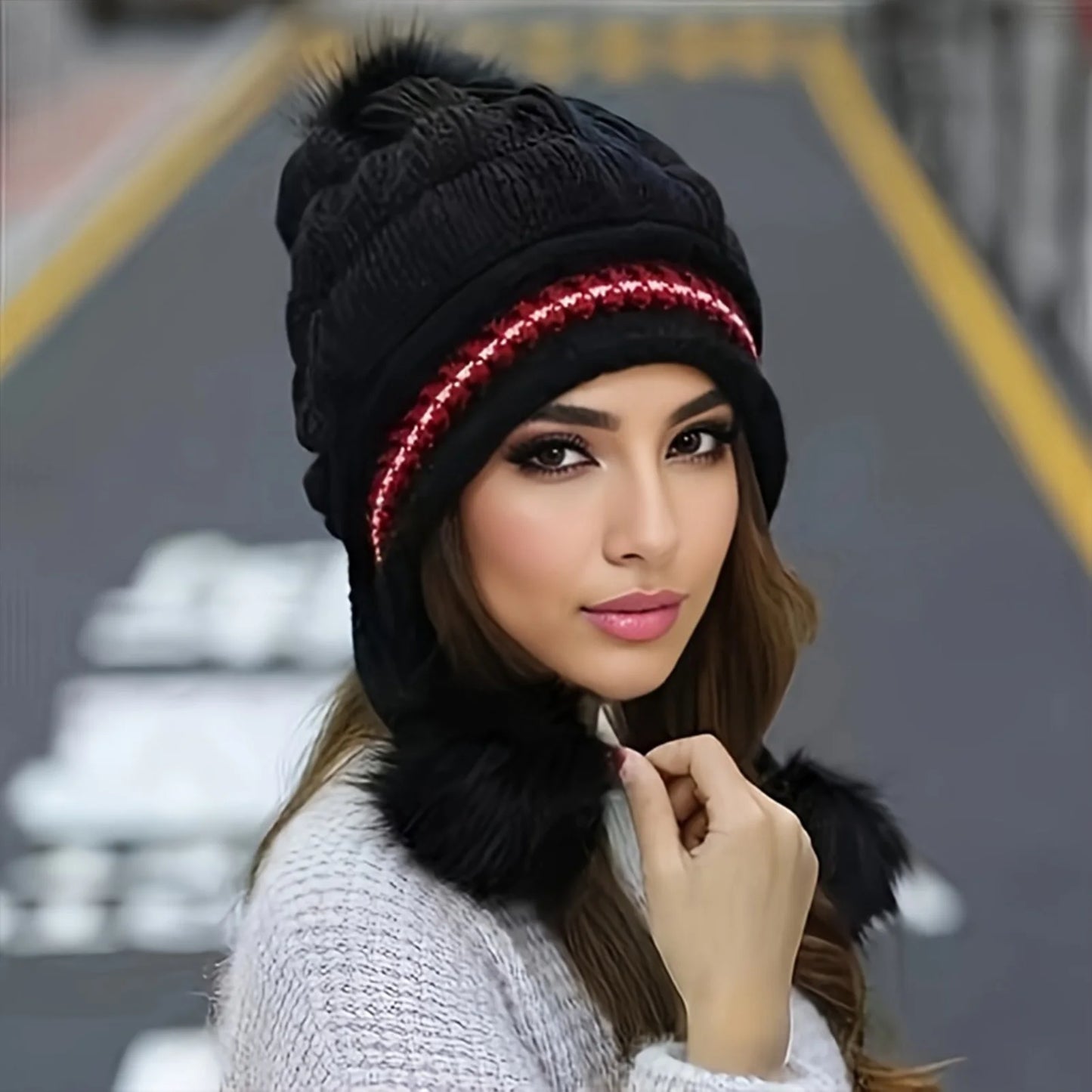 Soft Winter Warm Fur Hat - Fleece Lined Earflap Hat For Women Knitted Beanie Casual Slouchy Thick Thermal Cap Cold Weather | Wearixx