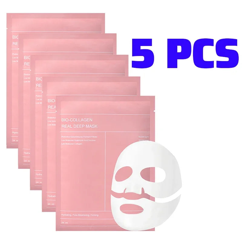 1/2/5/10Pcs Bio Collagen Face Mask Shrink Pores Deep Hydrating Moisturizing Split Mask Firming Nourish Brighten Facial Skin Care