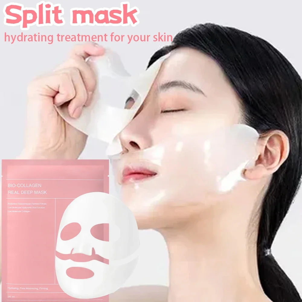 1/2/5/10Pcs Bio Collagen Face Mask Shrink Pores Deep Hydrating Moisturizing Split Mask Firming Nourish Brighten Facial Skin Care