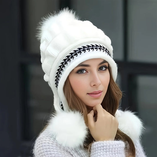 Soft Winter Warm Fur Hat - Fleece Lined Earflap Hat For Women Knitted Beanie Casual Slouchy Thick Thermal Cap Cold Weather | Wearixx