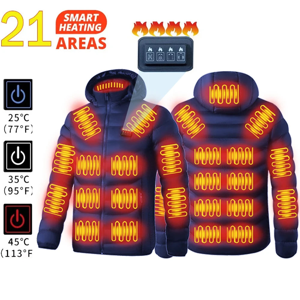 21 Areas Heated Jacket Men Warm Vest USB Self Heating Jacket Women Heated Coat Ski Camping Hiking Winter Cotton Clothes Washed